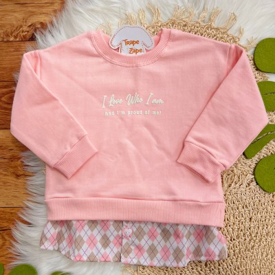 Conj. Casaco I Love Who com Losango e Calça Legging Montaria - Rosa e Areia
